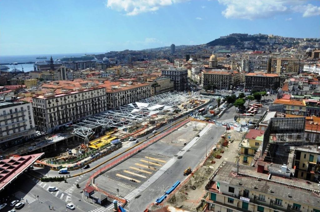 piazza garibaldi naples safe at night station square lamp light trams night pedestrians evening