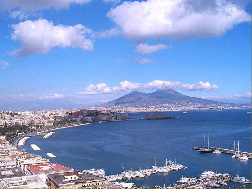 ischia thermal baths naples panoramic sunset view of the distant volcanic island from posillipo cape
