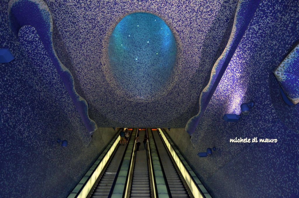 naples metro art stations toledo blue mosaic tunnel underground light installation